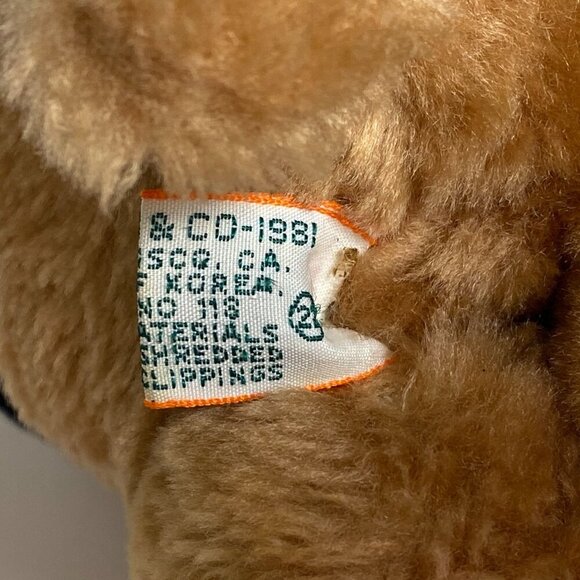 1981 Dakin Plush Puppy Dog Stuffed Animal w Red Bonnet Denim Dress Vintage - Picture 7 of 8